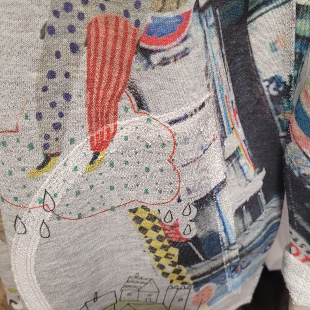 Inoah Zip Hoodie Gray S Paris Cat Graphic Art Print Lagenlook Made in USA Boho - Picture 6 of 9